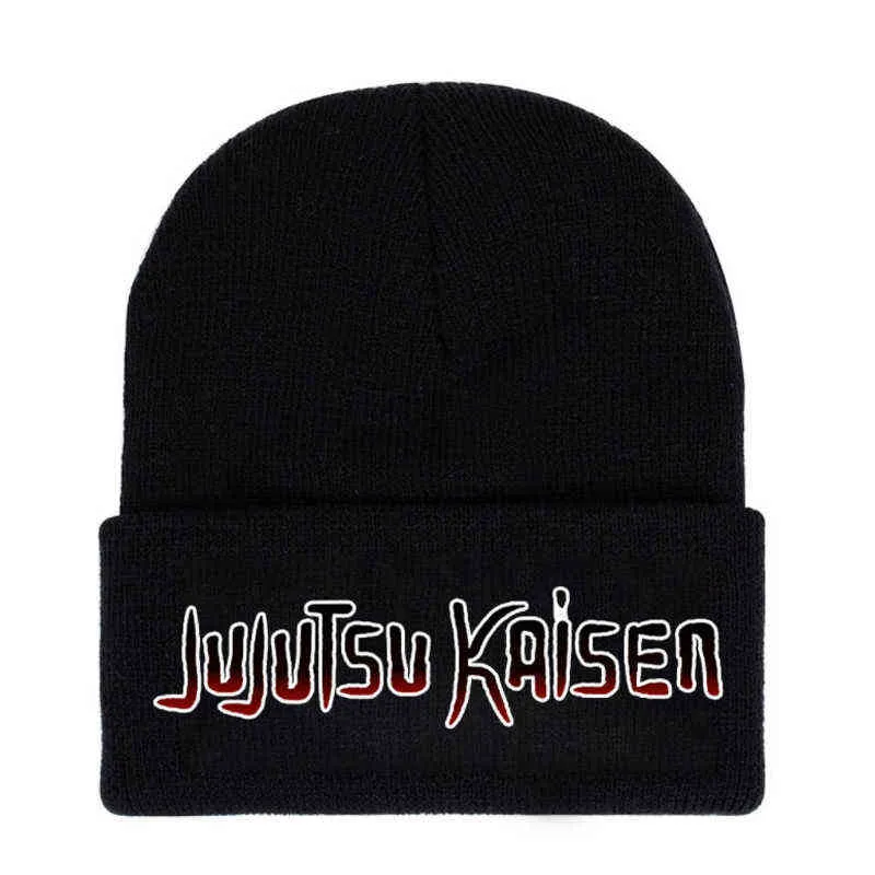애니메이션 Jujustu Kaisen Beanie 니트 모자 유니섹스 코튼 소품 겨울 따뜻한 모자 크라운 디자인 니트 캡 Y21111