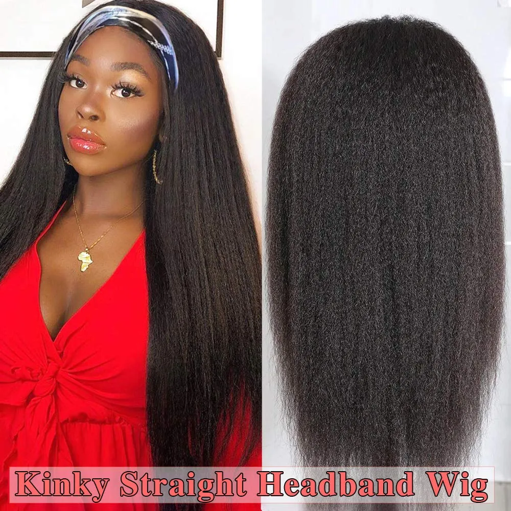 Kinky Headband Headband perucas Yaki reta peruca de cabelo sintético wigeless perucas para mulheres negras Máquina feita perucas16-28 polegadas