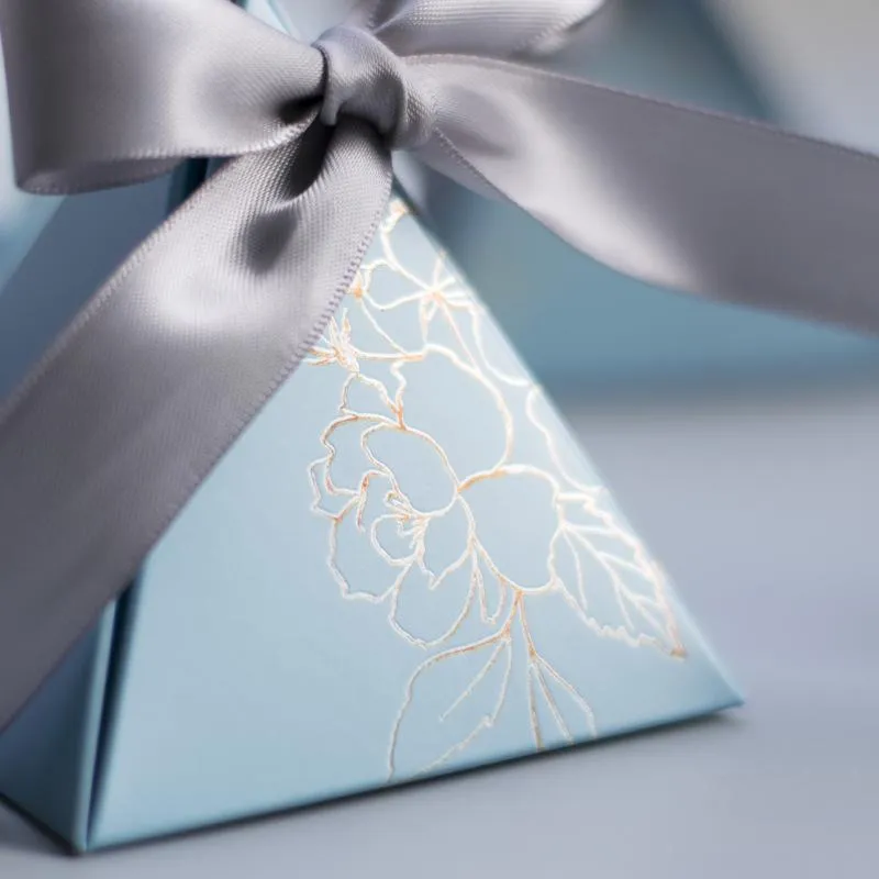 20 50 100 pièces boîte à bonbons Triangle bleu pour cadeaux de fête de mariage papier décoration de réception-cadeau pour bébé emballage cadeau 272N