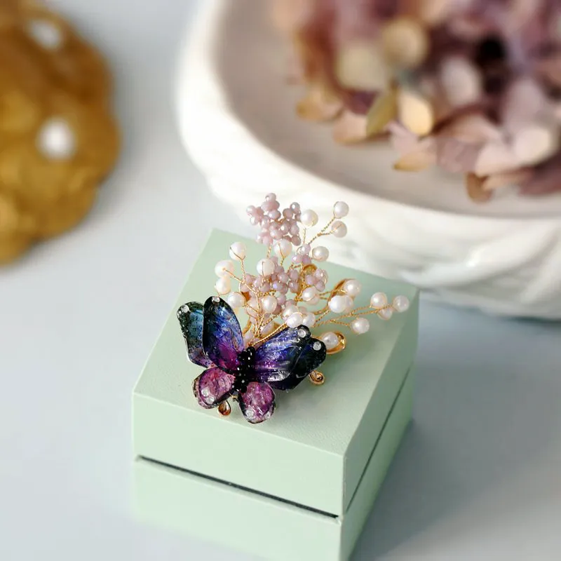 SINZRY joyería creativa esmalte mariposa perla natural hecho a mano elegante mujer broches pin