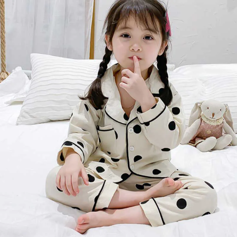 Printemps Automne Polka Dot Vêtements De Nuit Enfant Vêtements Sous-Vêtements Thermiques Pyjamas Pour Filles Enfants Bébé Garçon 210528