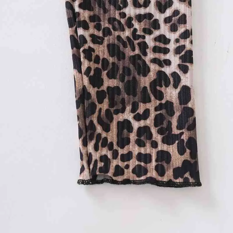 Wiosna Kobiety Leopard Drukuj Slash Neck Krótka koszula Kobieta Z Długim Rękaw Blonge Casual Lady Slim Crop Tops Blusas S8531 210430