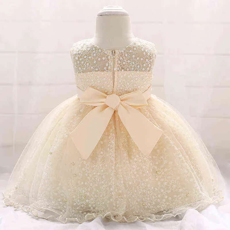 Bébé Fille Perles Champagne Tulle Baptême Princesse Enfant Fête D'anniversaire Robe De Bal Robe Nouveau-Né Enfants Baptême 1 Ans G1129