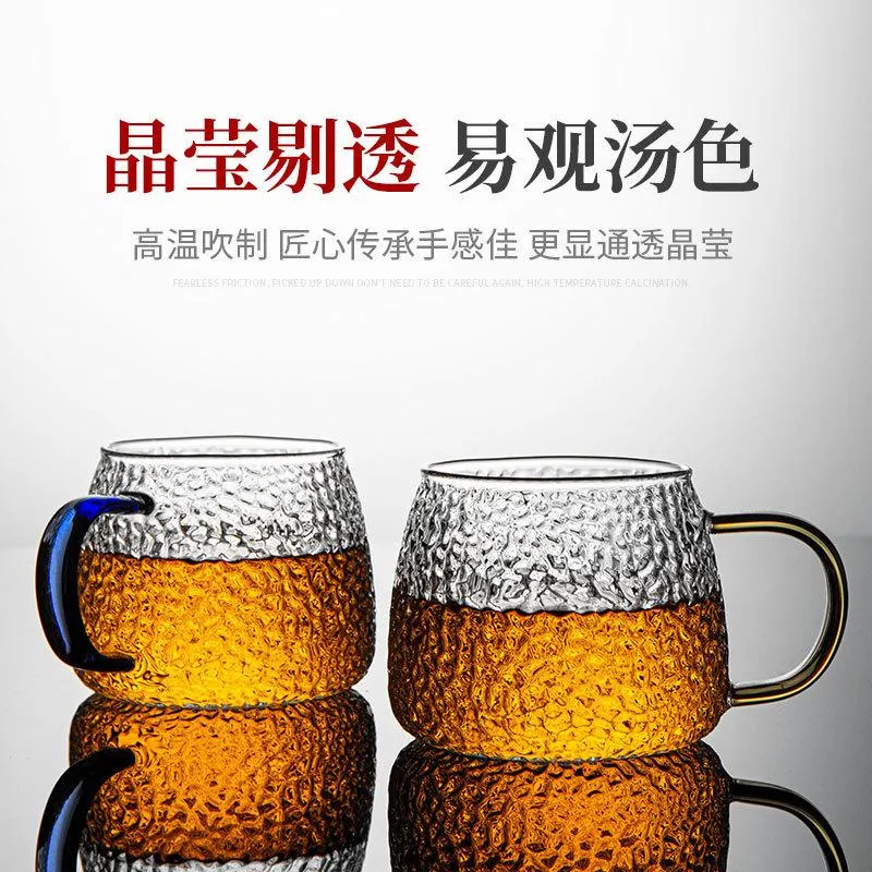 أكواب يابانية يدوية الزجاج الزجاجي كوب منزل شاي أخضر بيرة شرب بارد عصير مع مقبض المكتب القدح هدية 215U