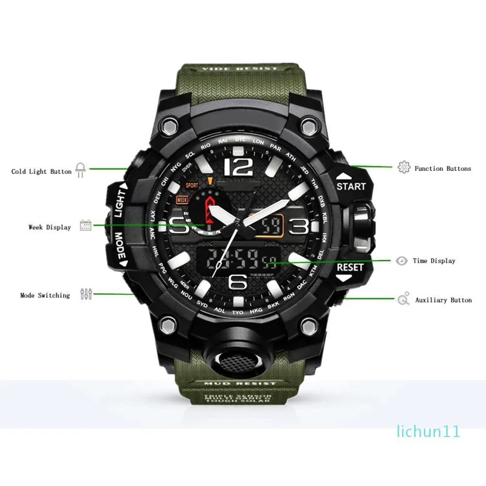 Mens Military Sports Watches Analog Digital LED Watch Thock resistenta armbandsur Män Electronic Silicone Gift Box2346