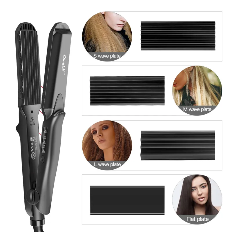 4 em 1 alisador de cabelo rápido Placa de onda de milho cabelo elétrico crimer grande para pequeno waver flat flat de ferro corrugado