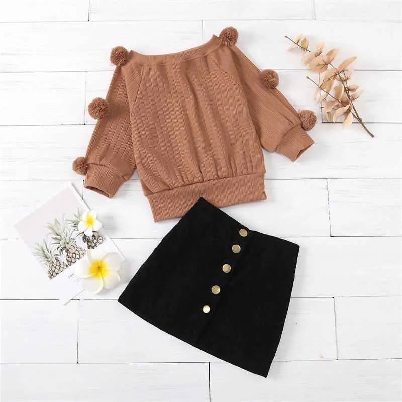 Girls Outfits Autumn Clothes for knit Sweater + black Skirt Baby Girl Sets E1512 210610
