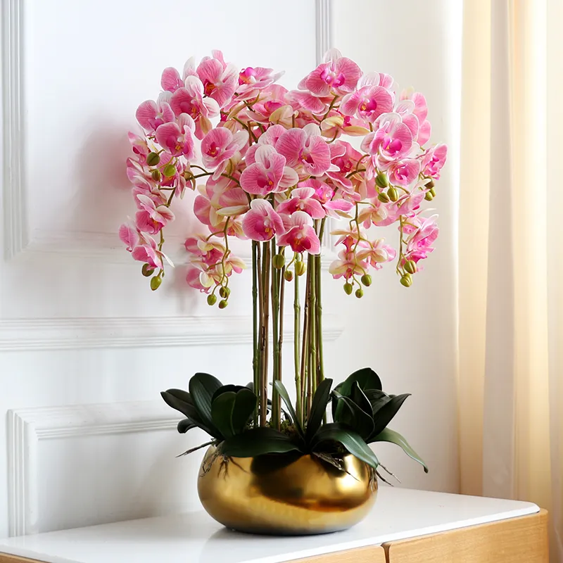 Duża sztuczna orchidea kompozycja kwiatowa PU prawdziwy dotyk dłoni uczucie podłogi dekoracja stołu strona główna wysokiej jakości bukiet bez wazonu 210317
