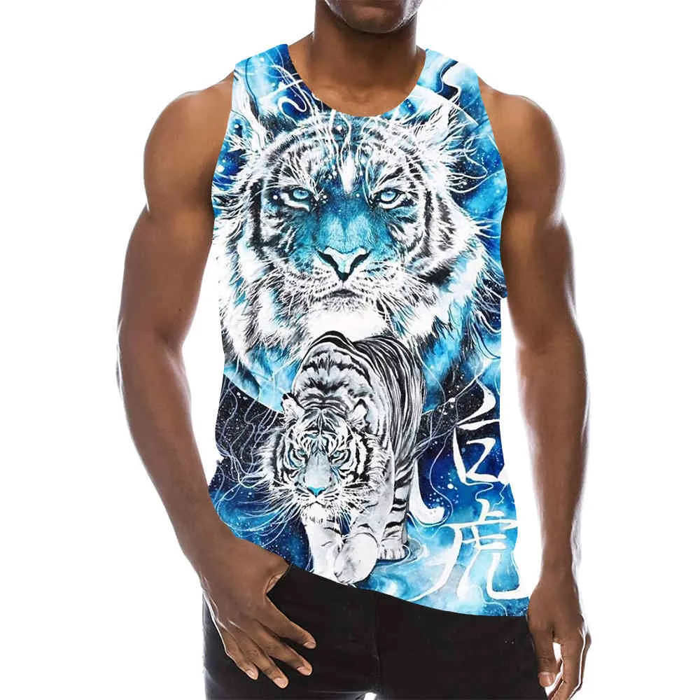 Débardeur Tigre Blanc Pour Hommes Impression 3D Animal Fierce Sans Manches Motif Bête Graphique Prédateur Gilet De Gym