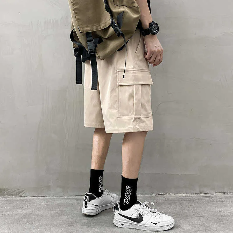 Route unique hommes Cargo Shorts été poches latérales Hip Hop pantalons courts mâle japonais Streetwear décontracté pour 210806