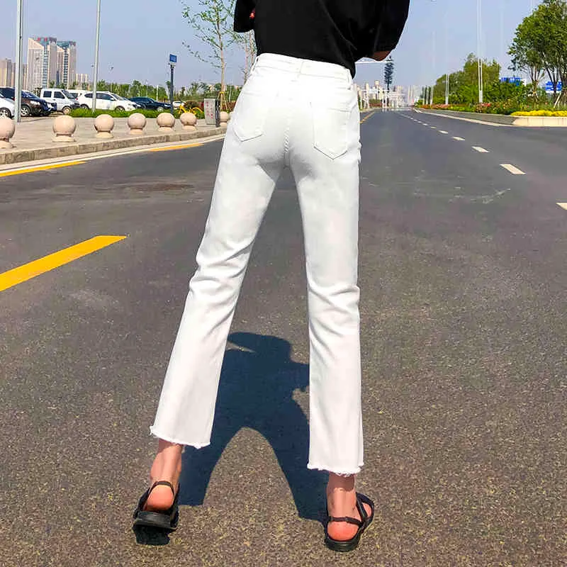 grande taille jeans taille haute femme pantalon en denim droit noir blanc beige maman jeans femmes mode coréenne été lavé gland 210322