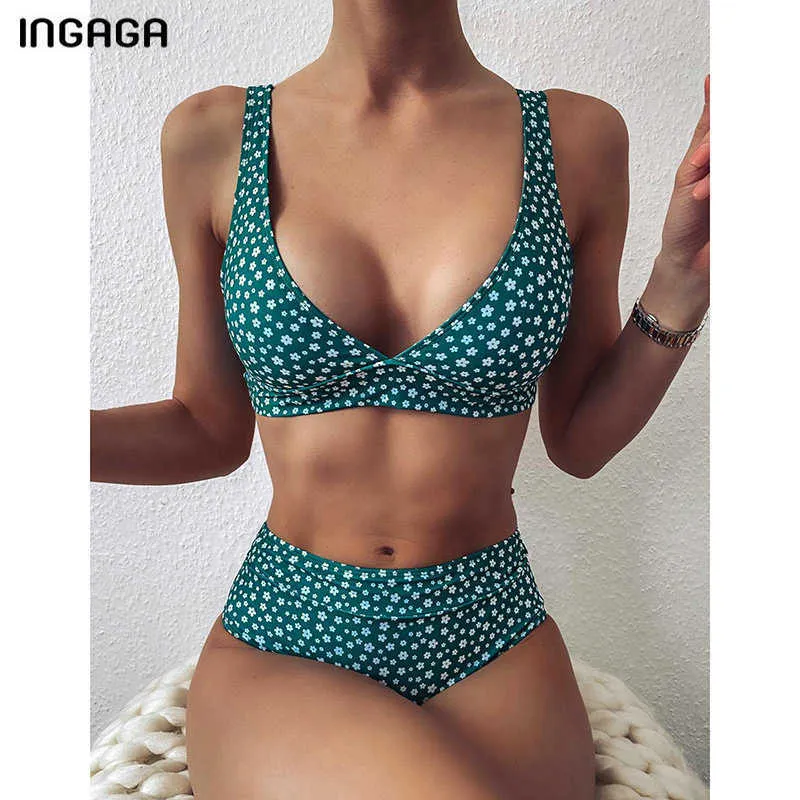 INGAGA Sexy Bikini's Swimsuits Black Swimwear Push Up Biquini High Waist Bathing Suits Brazilian V-neck Beachwear 210621
