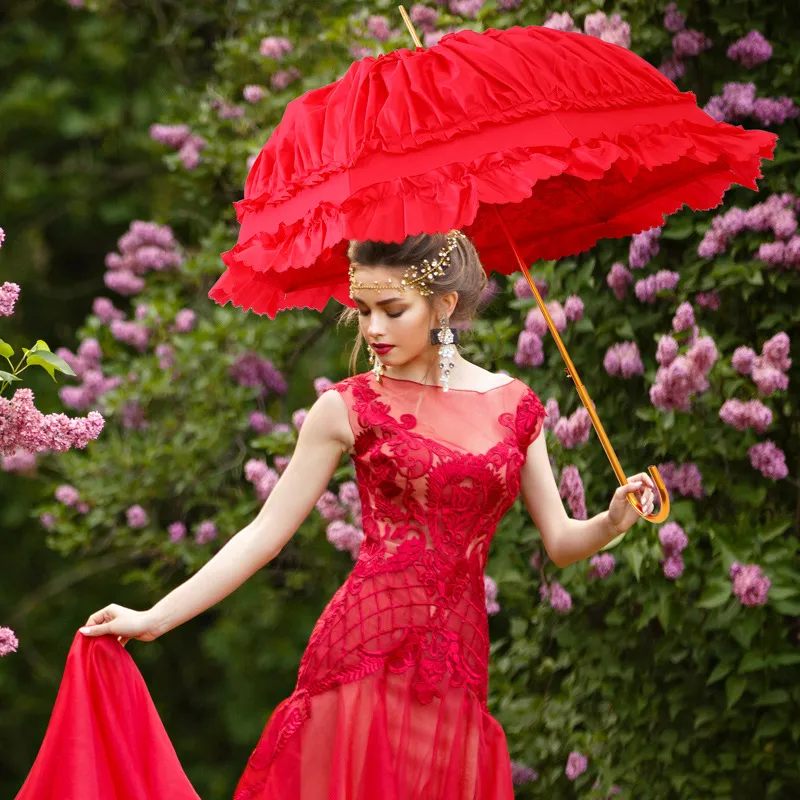 Luksusowy Japoński Soft Siostra Koronki Różowy Czarny Księżniczka Lolita Sąd Loli Parasol Parasol Parasol Długi Słońce Parasol 10 sztuk