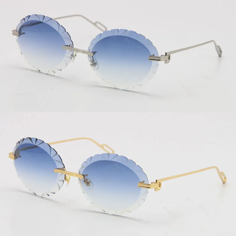 Whole Men Women Rimless Oversized Round Sunglasses Carved Diamond Cut lens Outdoors driving glasses design half frame Adu222w