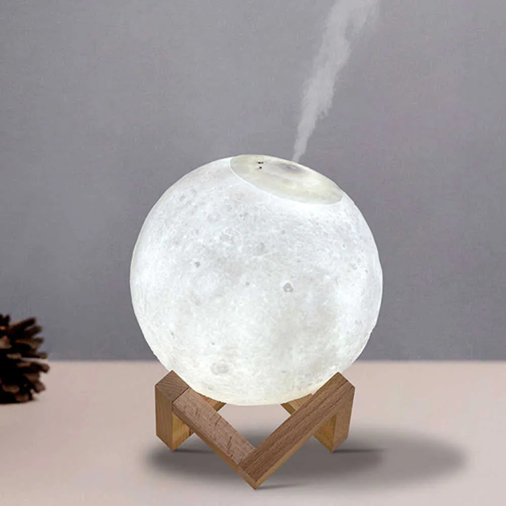 3D Moon Light Diffusore di aromi ad ultrasuoni Air USB Umidificatore Full Moon Lamp Night Light Night la decorazione domestica Mist Maker Y0910