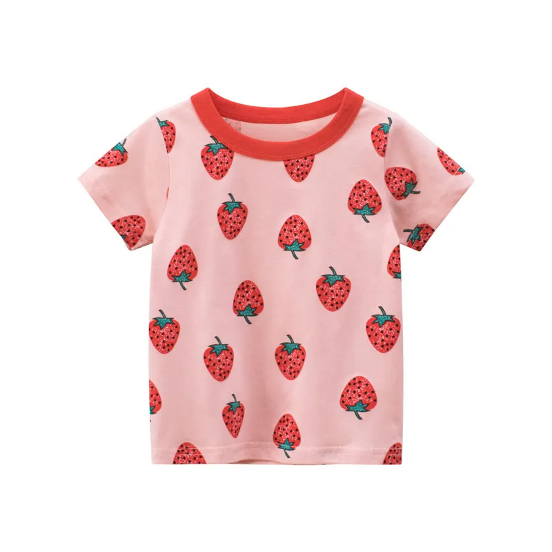 Baby Girls Princess Sweet T-Shirts Moda Verano Frutas Stawberry Print Tees Niños Niña Casual Top Ropa 2-7Y 210429