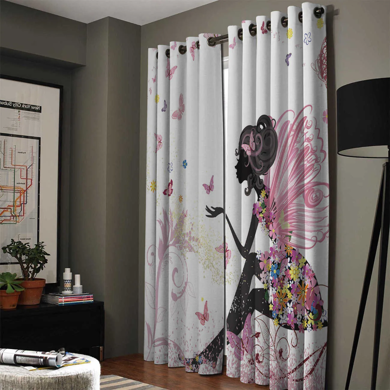 African Women Butterfly Girl Window Curtains Living Room Curtains Kitchen Decor Kids Room Curtain Window Treatment Valances 210712