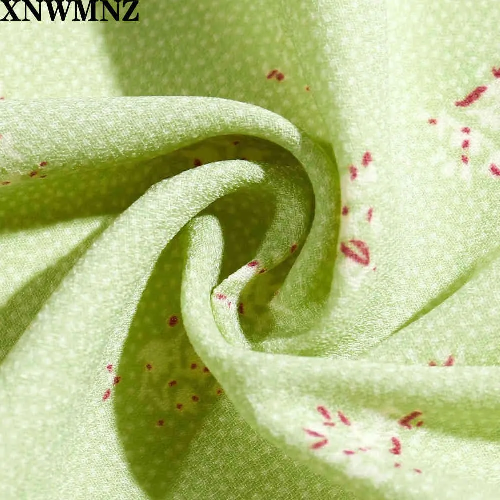 Франция Зеленый Бабушка Цветок Букет Принт Блузка Мода Центр Кнопки Женщины Элегантные Летние Топы 210520