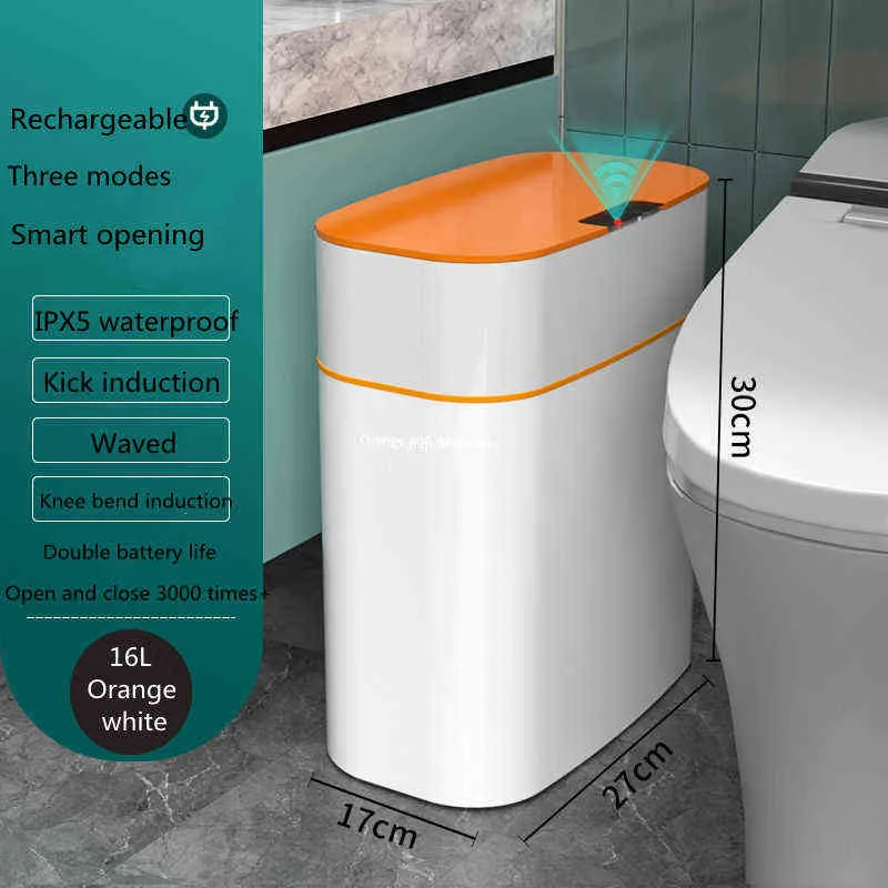 Lata de lixo eletrônica automática com sensor inteligente, à prova d'água, banheiro, água, costura estreita, lixo basurero 211229294h