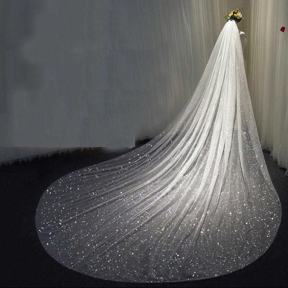 Sparkly Bling Bridal Wedding Veils Bridal Veils Long Cathedral Length Sequined Beads Bride Veil With Comb X07261799169