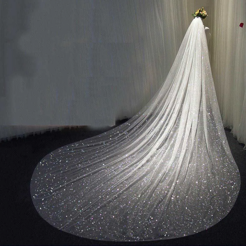 Sparkly Bling Bridal Wedding Veils Bridal Veils Long Cathedral Lengte Lade Sounds Beads Bruid Veil met kam X07267514676