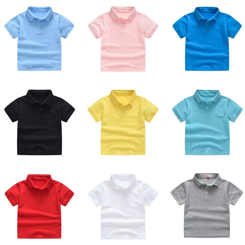 Solid Color Boys Girls Summer Tshirts de qualidade Uniforme de algodão Polo Tops Tees Fashion Childrens Clothes3584274