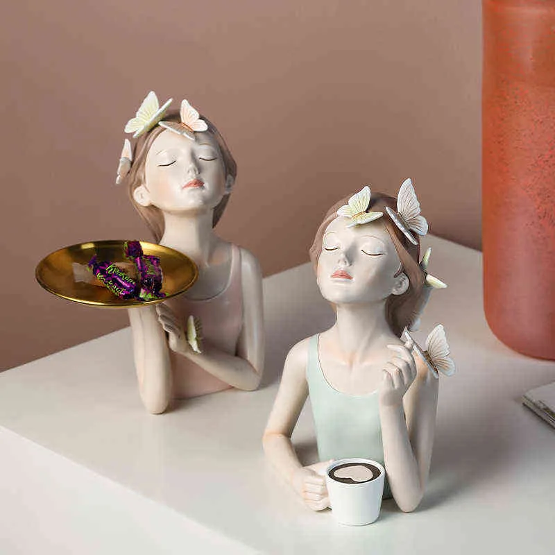 NORTHEUINS Butterfly Girl Resin Sculpture Character Model Vase Modern Storage Statues Home Living Room Desktop Decor Accessories 211108