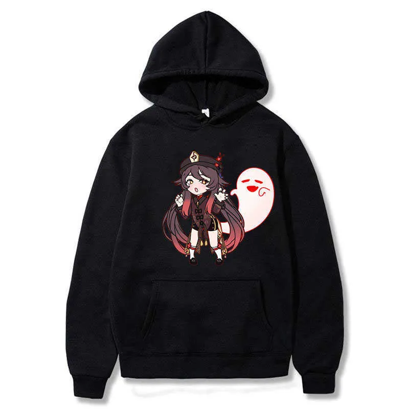 Mode Genshin Impact Hu Tao Hoodies Hommes Femmes Harajuku Dessin Animé Kawaii Douce Fille Graphique Hiver Casual Lâche Sweat Tops Y0901