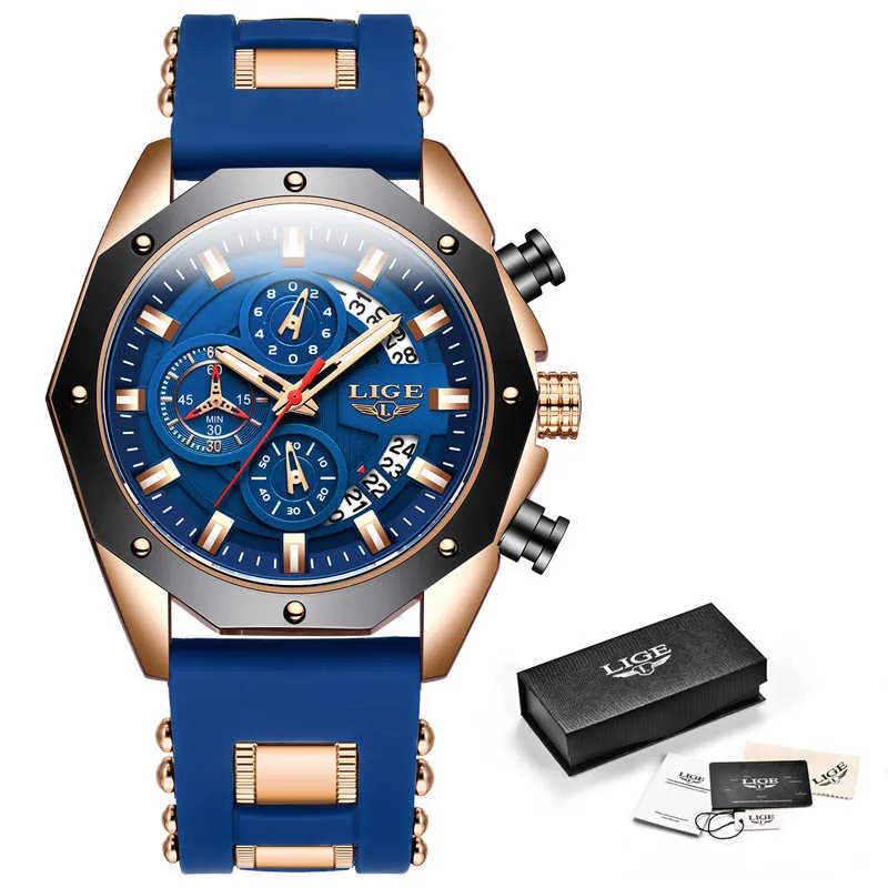 Lige Fashion Mens Watches Top Brand Luxury Silicone Sport Watch Men Quartz Date Clock Waterfoof Wristwatch Chronograph210804328L