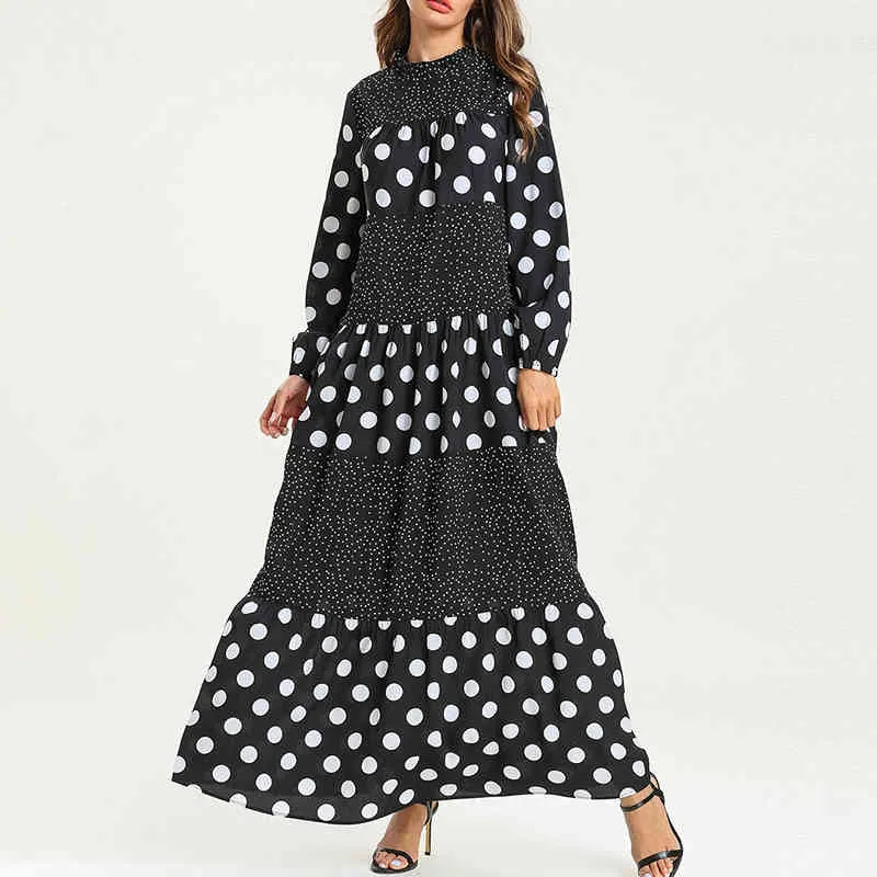 Twotwinstyle Boheemse hit kleur polka dot oversized jurken voor vrouwen o nek lantaarn mouw lange jurk vrouwelijke herfst 210517