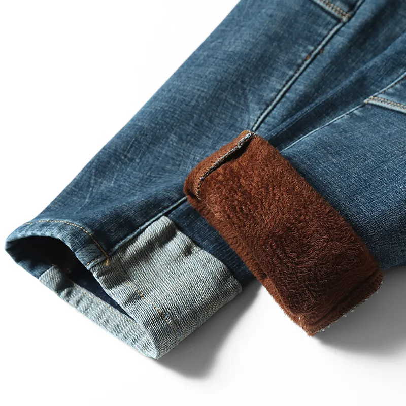 Kış sıcak kot pantolon polar astarlı kot pantolon harem pantolon kalınlaşacak elastik gevşek fit mavi pantolon erkek markası artı kadife büyük boyut 40 42 210318
