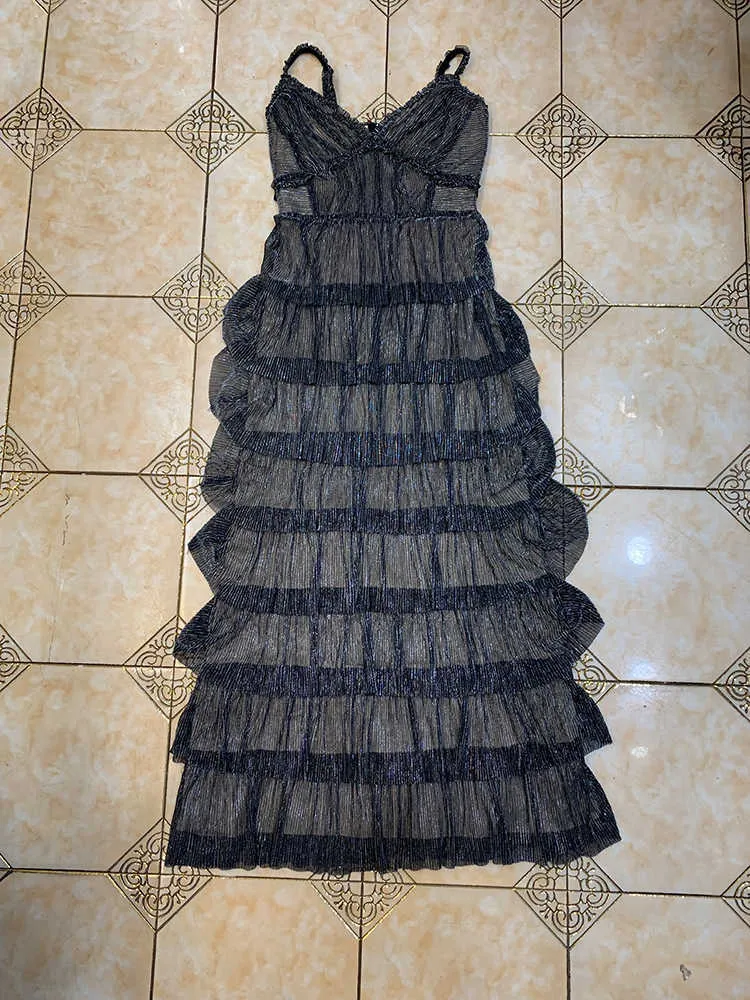Ocstrade Bodycon Dress Elegant Cascading Ruffle Sexy Spaghetti Strap Black es Club Night Party 210527