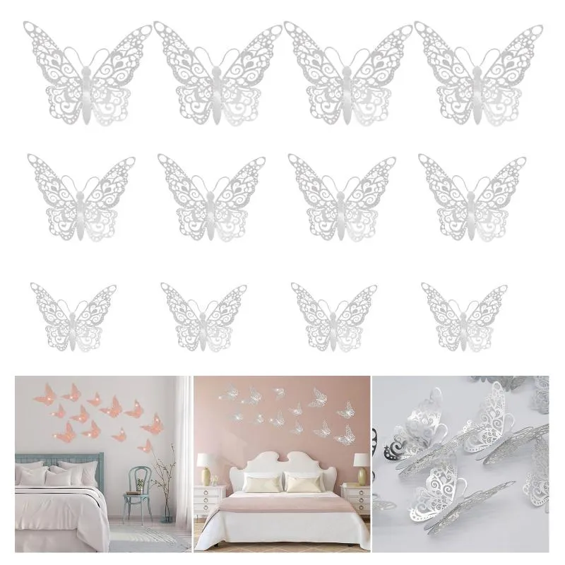 Wall Stickers #6 Wedding Decorations Gold silver 3d Simulation Butterfly Bridal Shower Birthday Party Home Diy314r