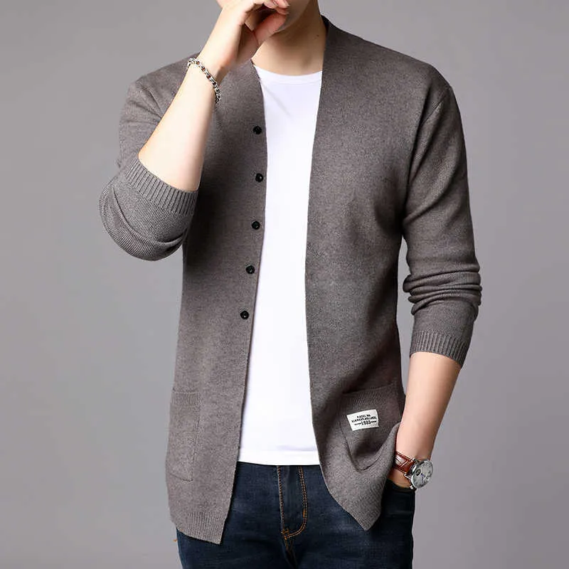 Fashion Mens Cardigan Jackor Coats Streetwear Trend Windbreaker Höst överrock Casual Tröja Jacka Män Kläder Svart 211018