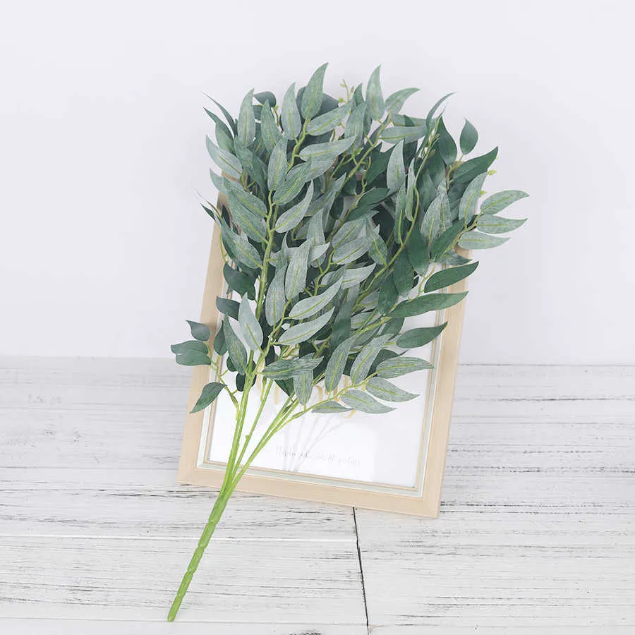 5 branches artificial willow bouquet silk fake leaves green faux foliage home wedding decoration plant jungle party arrangment Y0728