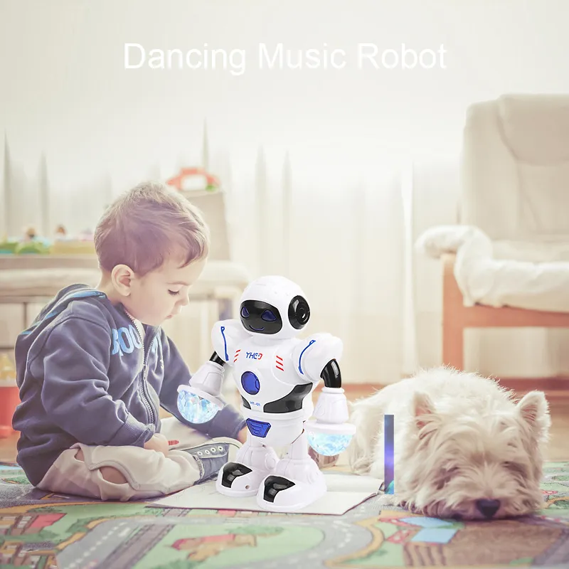 الالكترونيات روبوتش اللمعان مع الموسيقى تتحرك الاطفال هدية بطارية الفضاء الإلكترونية الذكية تعمل الرقص روبوت المشي اللعب فو