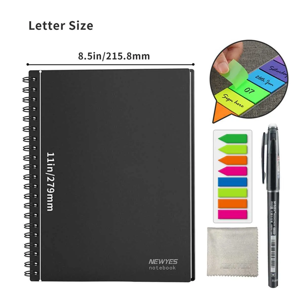 YeS A4 Wet Erasable Reusable Smart Writing Notebook Black Waterproof Paper Auto-Scan Customized Gift Wire Bound Spiral Notes 210611