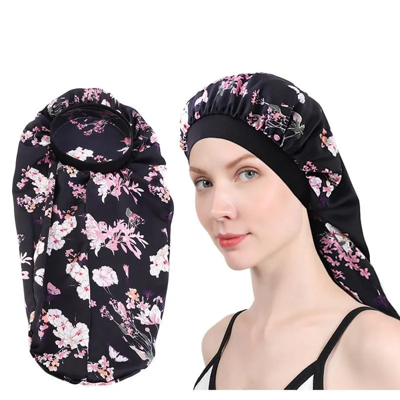 Beanie Skull Caps Afrikaanse Vrouwen Dread Lock Lang Haar Satijnen Motorkap Seelp Cap Zijdeachtige Gedrukt Tulband Hoofd Wrap Mutsen Voor Vlechten TB-8172f