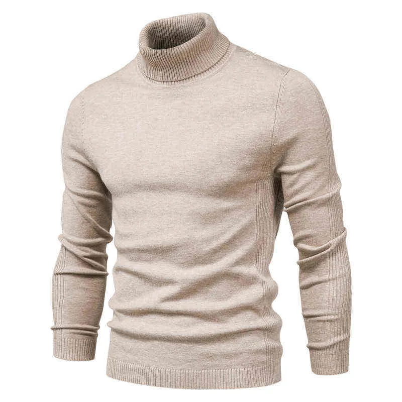 Winter Men's Turtleneck Sweaters Warm Black Slim Knitted Pullovers Men Solid Color Casual Sweaters Male Autumn Knitwear 211221