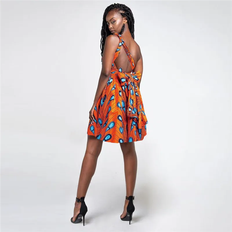 ISAROSE Women Club Wear Dashiki Bandage African Dresses Printed Sleeveless Ankara Female Cloths Multi Wearing Sexy Party Dress 210422