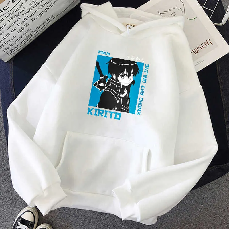 Vinter Sword Art Online - Kirito Hoodies Black Oversized Clothes Sweatshirt Toppar Kläder Hoodie Sleeve Hoody Print Harajuku Y0820