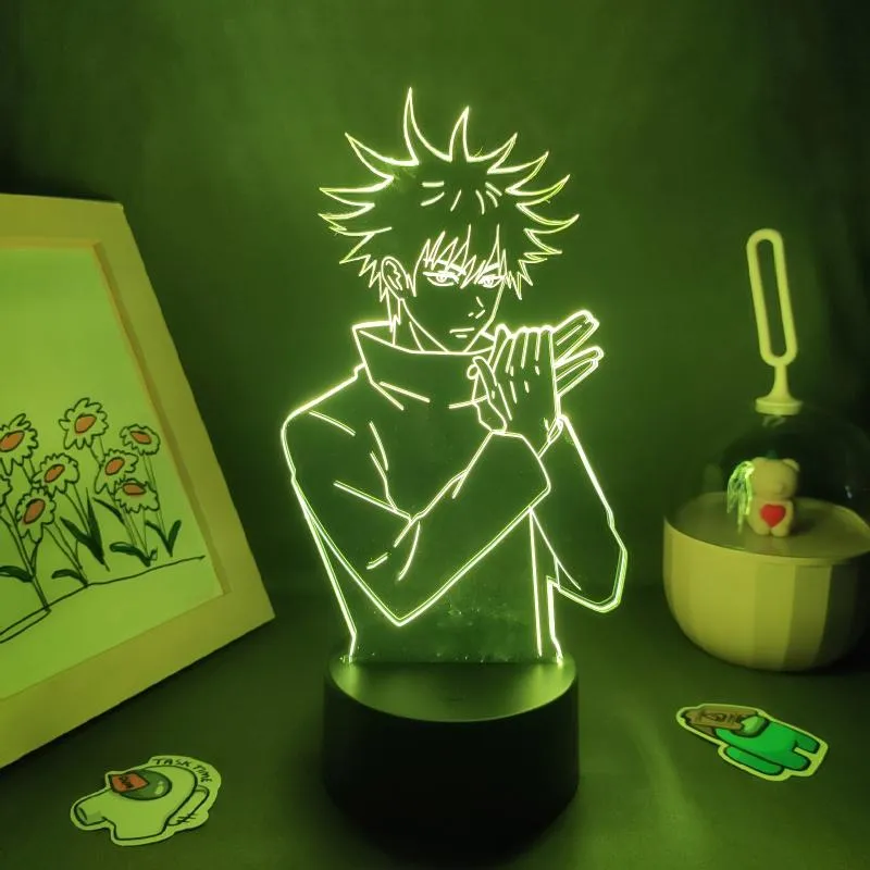 Luci notturne jujutsu kaisen anime figura megumi fushiguro lampada a led 3d rgb camera da letto da letto da camera da letto decorazione manga regalo di compleanno 2904