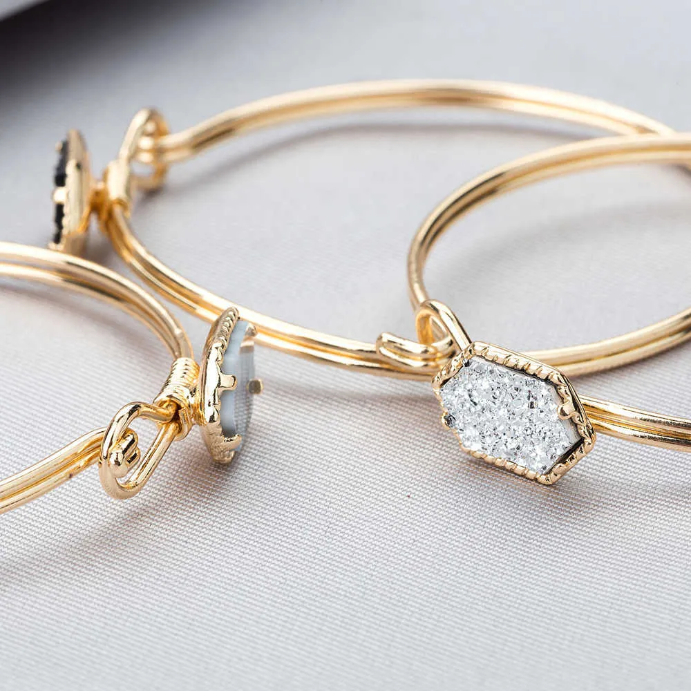 Nuovo arrivo braccialetto classico braccialetto oro argento colore gioielli braccialetto in metallo le donne gioielli Druzy quarzo cristallo resina Q0719