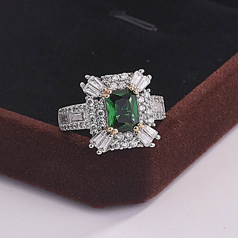 Damesmode-sieraden authentieke 925 Sterling zilveren ringen Emerald Zirkoon ovale trouwring met geschenkdoos ZR1187