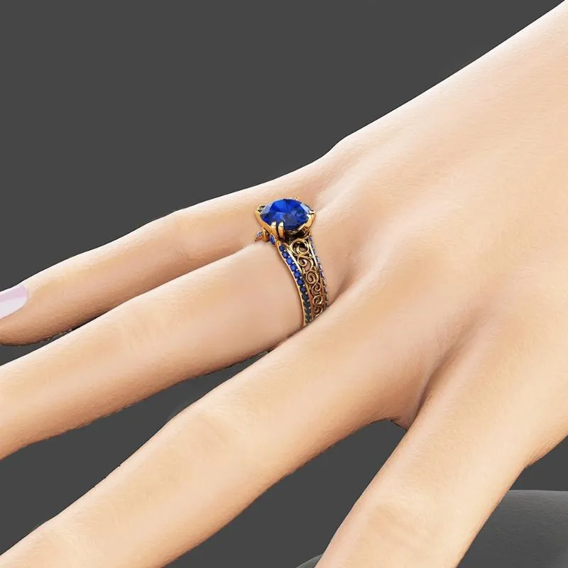 Cluster ringen blauwe saffier bloem ring massief 14K gouden vinger diamant Bizuteria Peridot Anillos de edelsteen Ruby 1 Cirle voor Women330r