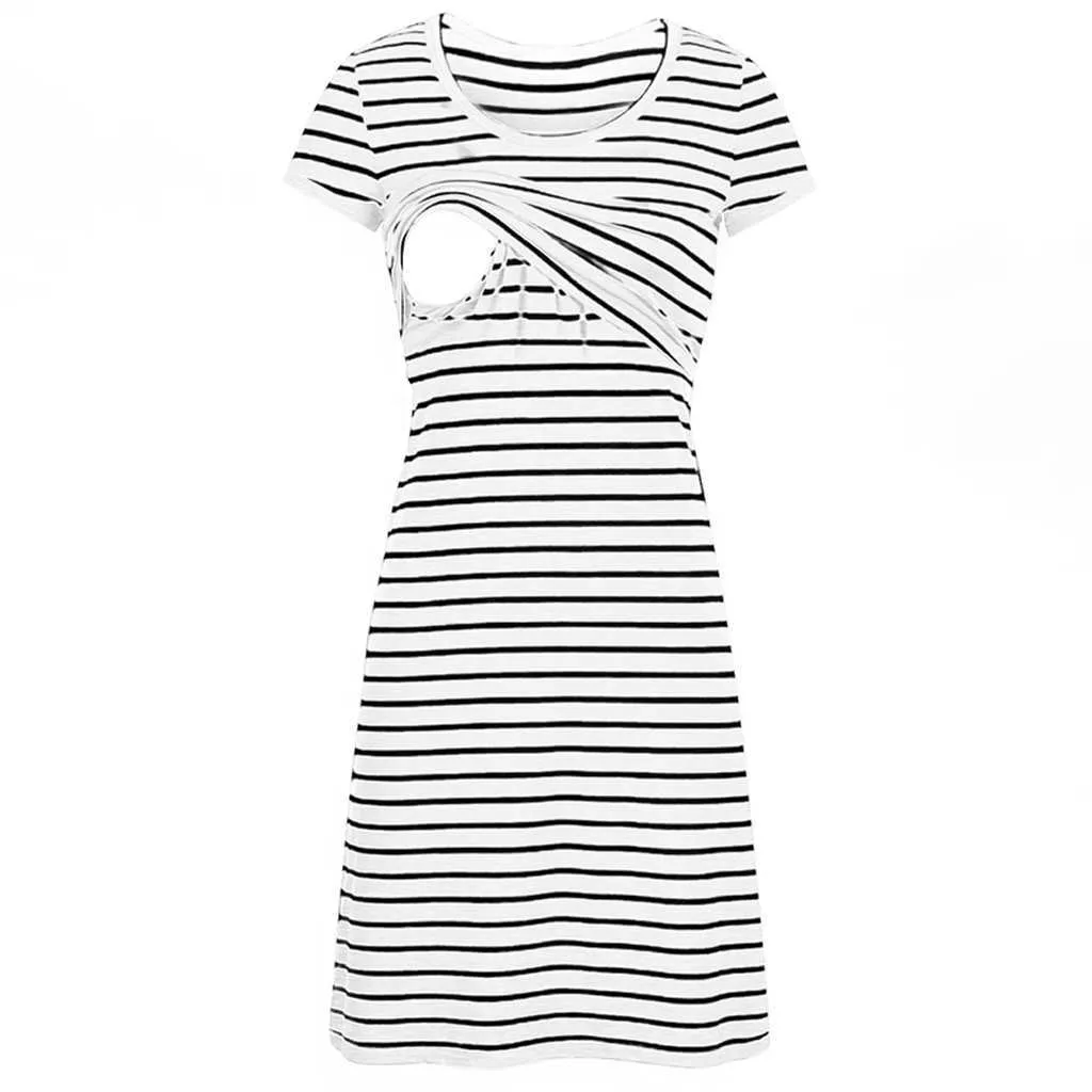 Dames O-hals Zwangere Jurken Nursing Maternity Korte Mouw Streep Zomer Jurk Famale Mode Elegante Jurken Kleding L3 Y0924