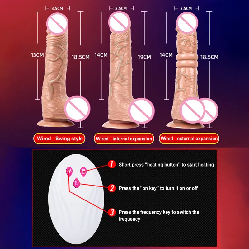 텔레스코픽 진동 추진 현실적인 딜도 라구 딜도 여성 자위 흡입 컵 난방 페니스 원격 제어 거시기 여성을위한 220303