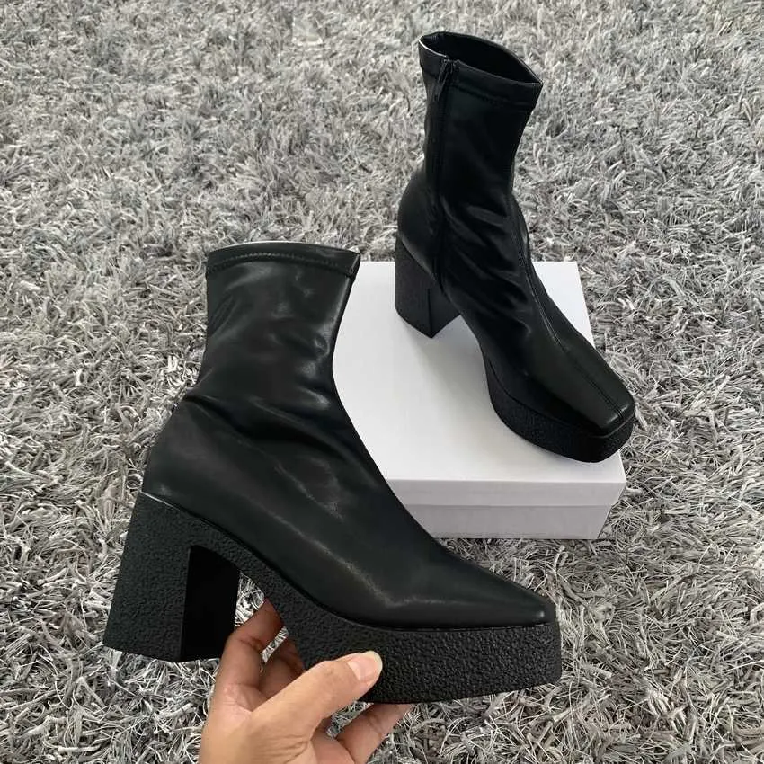 2021 NEW brand women autumn winter warm boots sexy high heels platform black brown zipper shoes woman ankle boots big size 35-42 Y0914