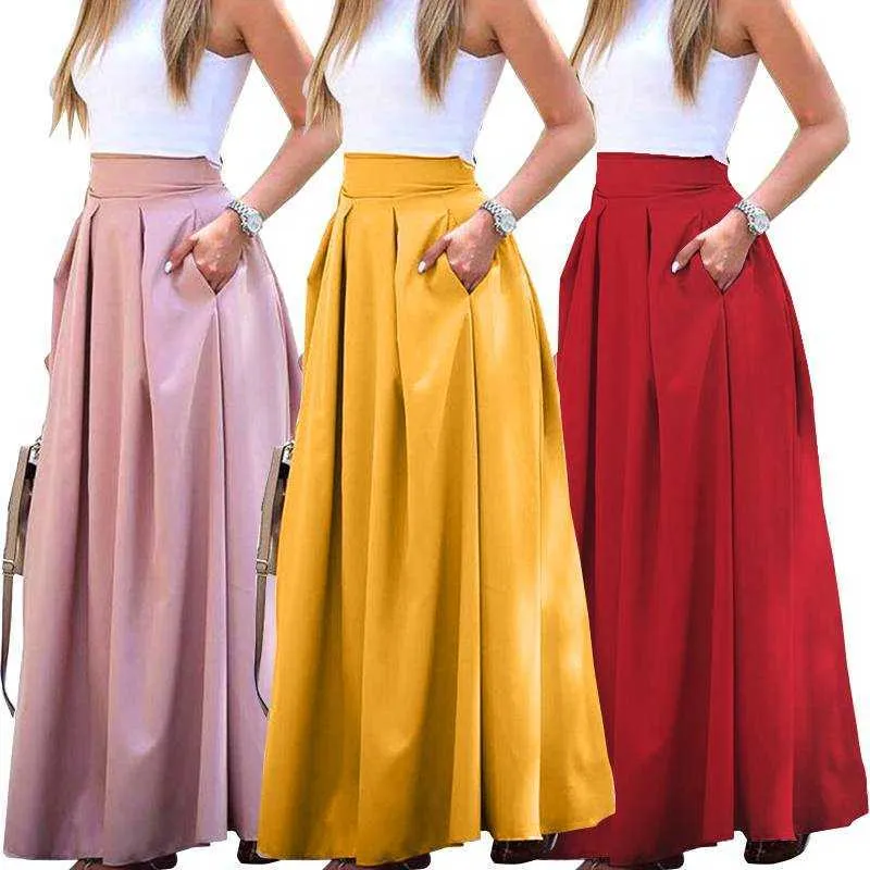 Stylish Pleated Maxi Skirts Women's Spring Sundress ZANZEA 2021 Casual High Waist Long Vestidos Female Solid Faldas Saia 7 Y1006