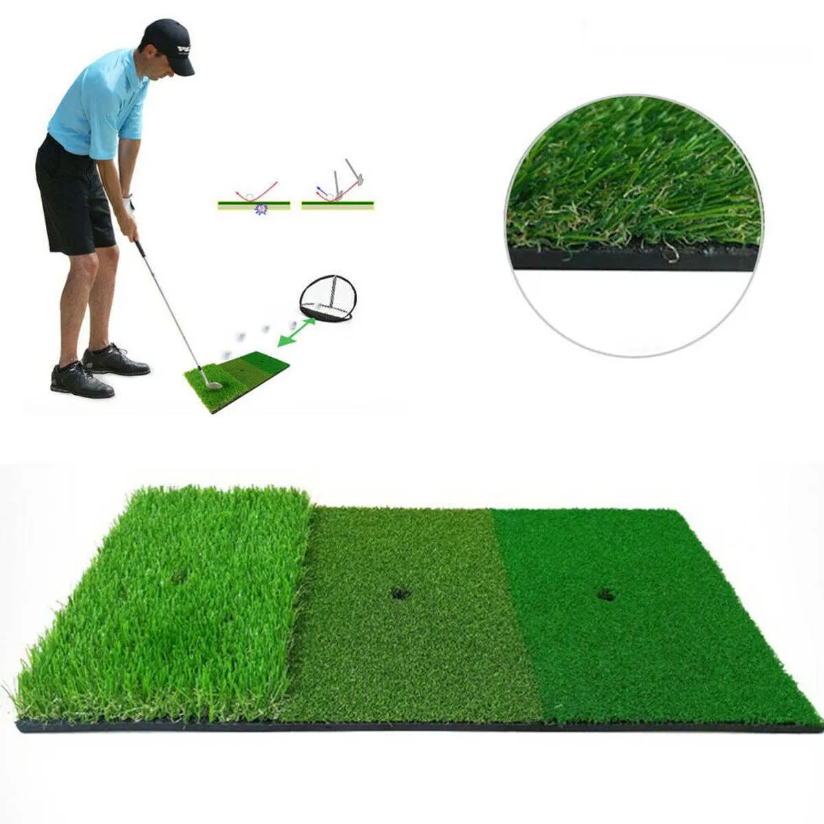 60x30 cm Golf Mat Swing Stick -övning som träffar Nylon Långt gräsgummikul Boll tee inomhus utomhusträning AIDS Tillbehör Hem Gym Fit6550100